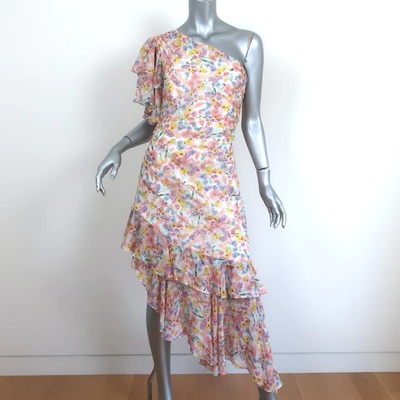 AMUR Dresses & Skirts - AMUR Asymmetric One-Shoulder Dress Clayton Floral Print Ruffled Silk Size 8 NEW